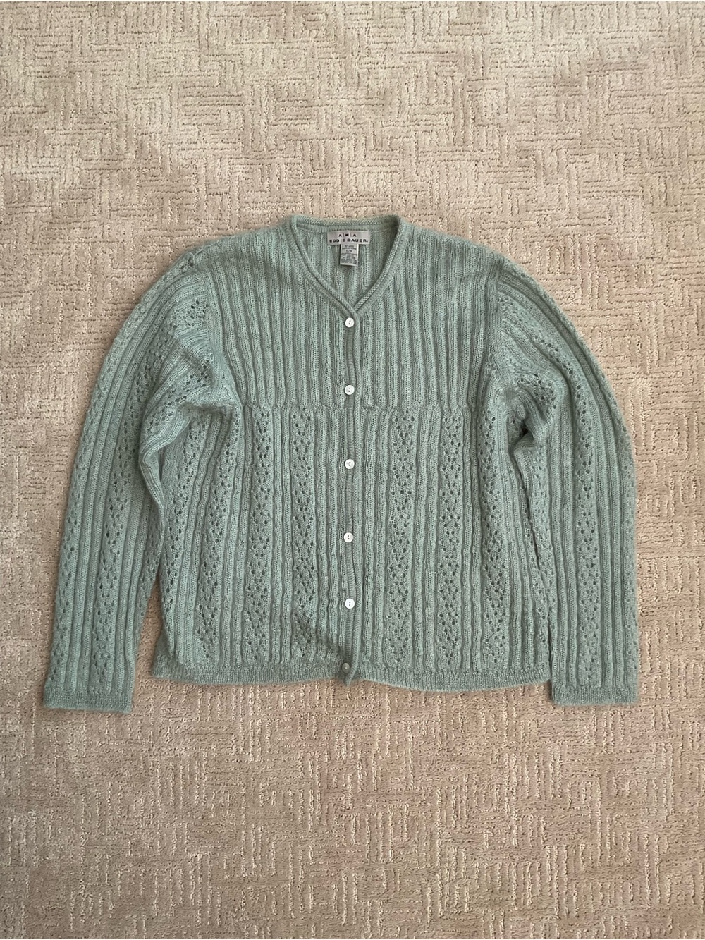 Eddie Bauer Vintage Sweater Cardigan Mohair Wool Blend Green L EUC Cottagecore